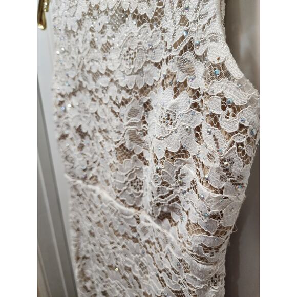 Crystal Doll Juniors 7 White Floral Lace Embellished Semi-Formal Cocktail Dress - Picture 3 of 9